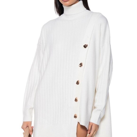 Callie Dress or Nah: Oversized Button Up Ivory Sweater Tunic with Gold Buttons - Picture 2 of 6